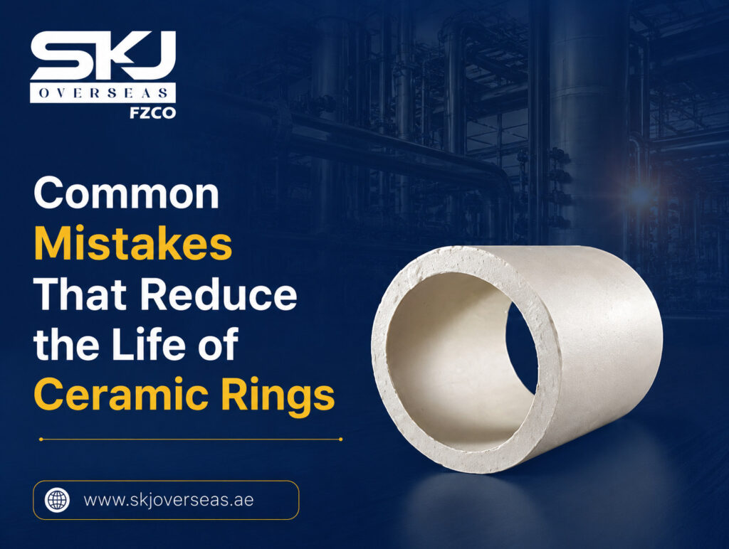 Ceramic rings used in industrial towers showing common handling and maintenance issues affecting service life